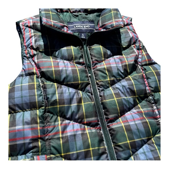 LANDS END Green Tartan Plaid Puffer Vest Full Zip Womens Small - Picture 2 of 10
